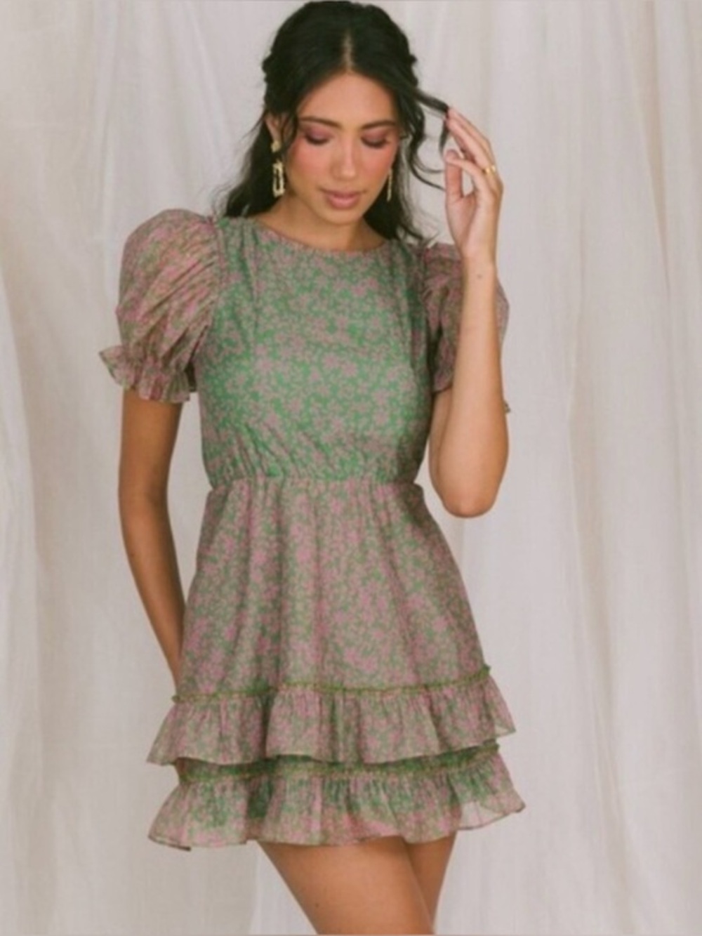 Show Me Your MuMu Green and Pink Floral Mini Dress SMALL